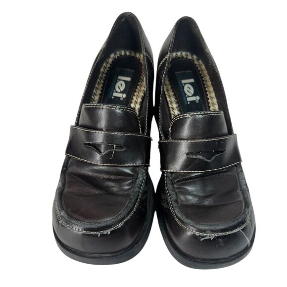 Vintage Lei Heels Brown Platform Ankle Chunky Y2K 90s Oxfords 8.5 *READ Damage* - Picture 5 of 9